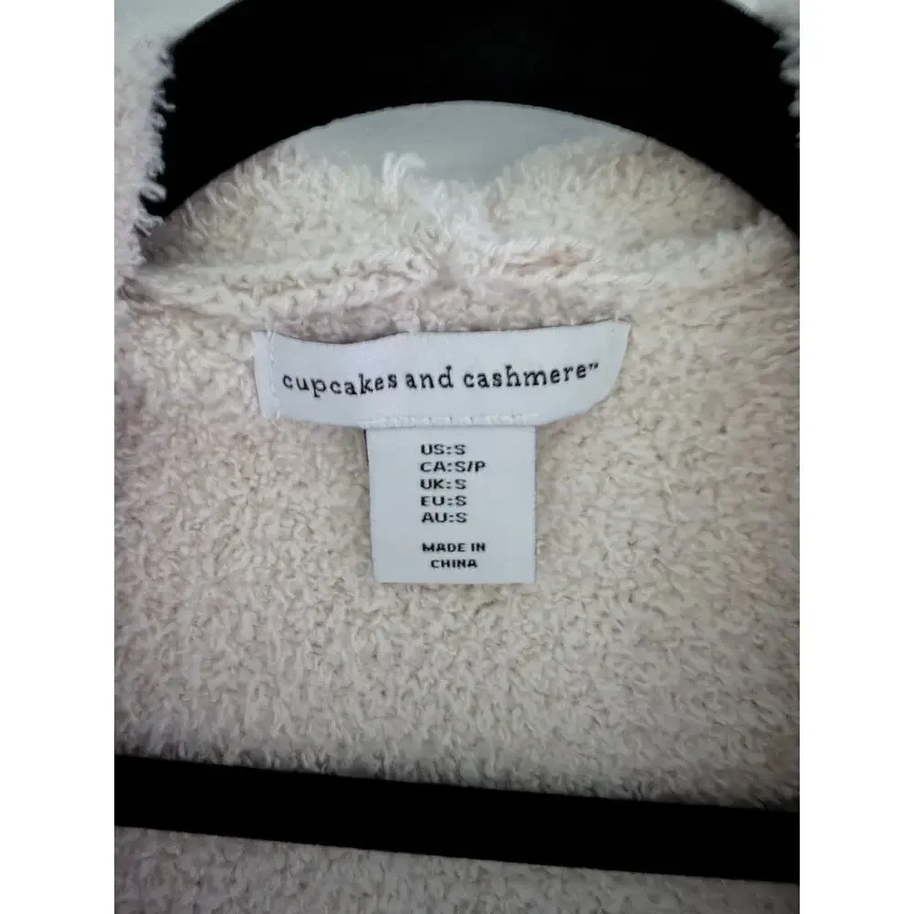 Cupcakes & Cashmere Cream Cozy Open-Front Hooded 2 Pocket Cardigan-Size Small